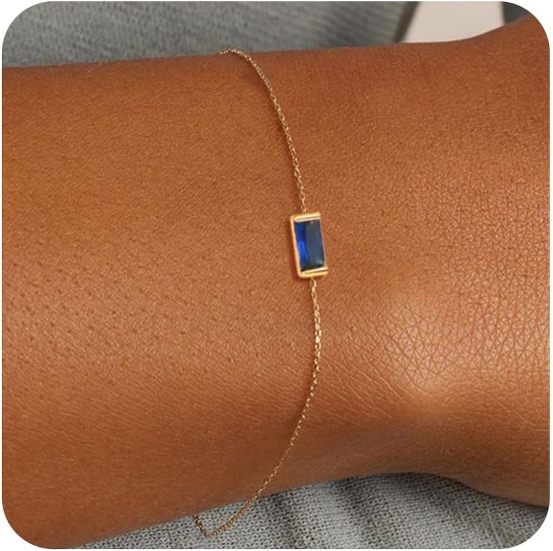 FUNEIA Birthstone Gold Bracelets for Women Non Tarnish Trendy Dainty 14K Gold Plated Bracelet Stack Stackable Blue Green May Emerald Friendship Bracelets Jewelry Gifts for Mom Best Friend - Image 1